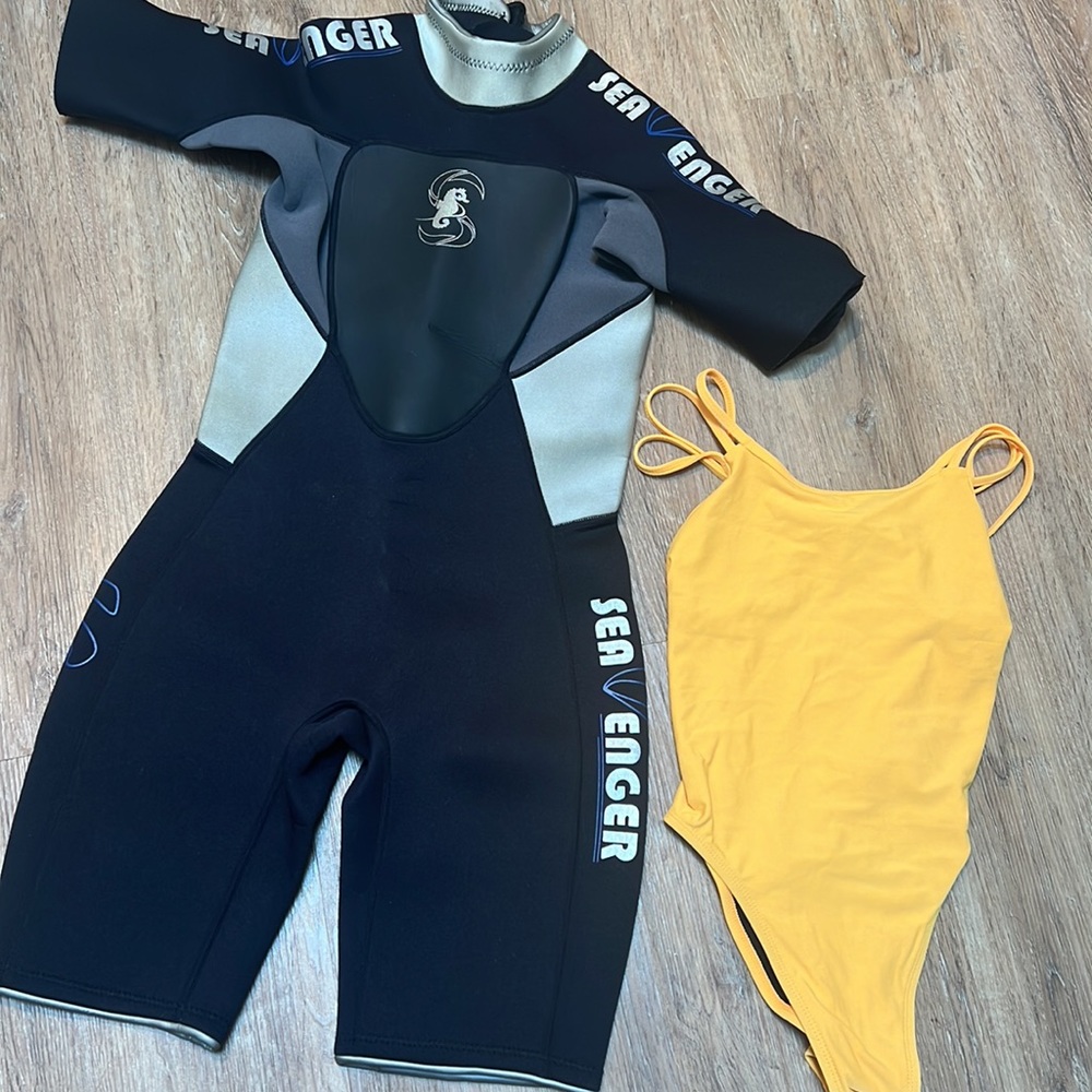 Women’s Jolyn One-Piece Swimsuit and SeaVenger Shorty Wetsuit
